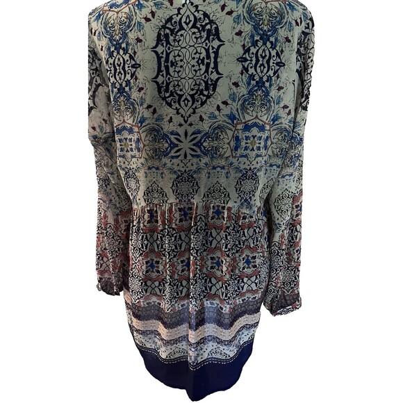 DR2 Daniel Rainn Top Womens Medium Floral Boho Peasant Roll Tab Flowy Blouse - Picture 10 of 10